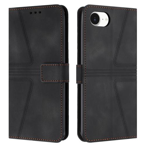 

For iPhone 16e Triangle Solid Color Leather Phone Case(Black)