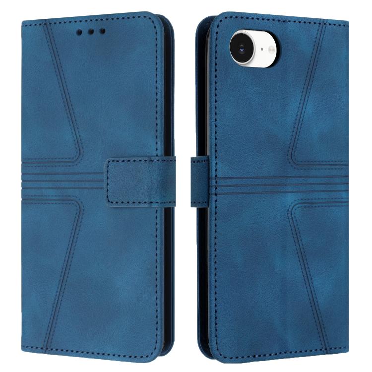 

For iPhone 16e Triangle Solid Color Leather Phone Case(Blue)