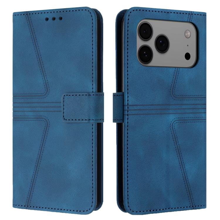 

For iPhone 17 Pro Max Triangle Solid Color Leather Phone Case(Blue)