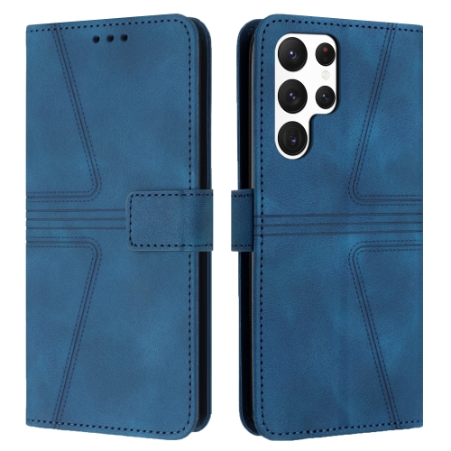 

For Samsung Galaxy S23 Ultra 5G Triangle Solid Color Leather Phone Case(Blue)