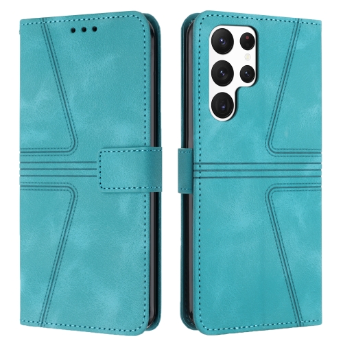 

For Samsung Galaxy S23 Ultra 5G Triangle Solid Color Leather Phone Case(Green)