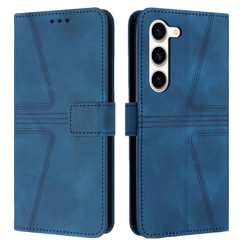 

For Samsung Galaxy S23+ 5G Triangle Solid Color Leather Phone Case(Blue)