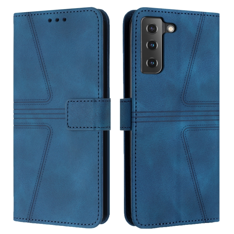 

For Samsung Galaxy S22+ 5G Triangle Solid Color Leather Phone Case(Blue)
