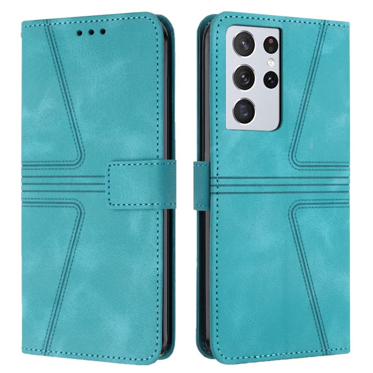 

For Samsung Galaxy S21 Ultra 5G Triangle Solid Color Leather Phone Case(Green)