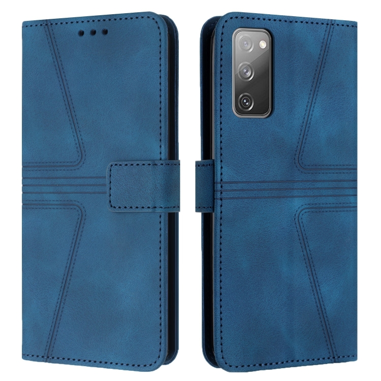 

For Samsung Galaxy S20 FE 5G Triangle Solid Color Leather Phone Case(Blue)