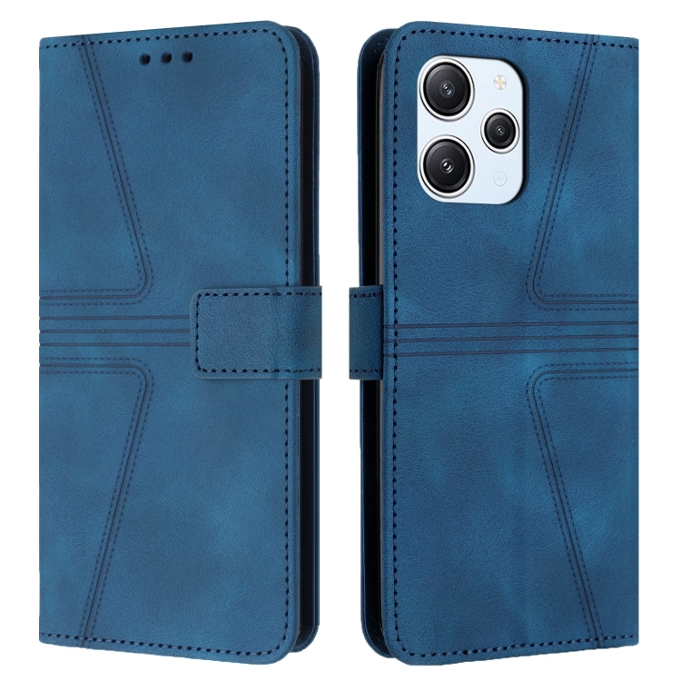 

For Xiaomi Redmi 12 4G Triangle Solid Color Leather Phone Case(Blue)