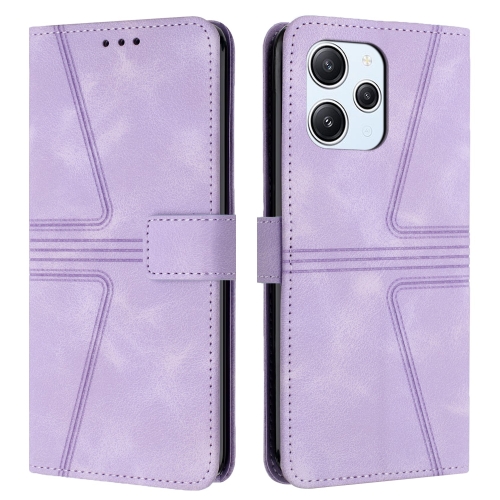 

For Xiaomi Redmi 12 4G Triangle Solid Color Leather Phone Case(Purple)