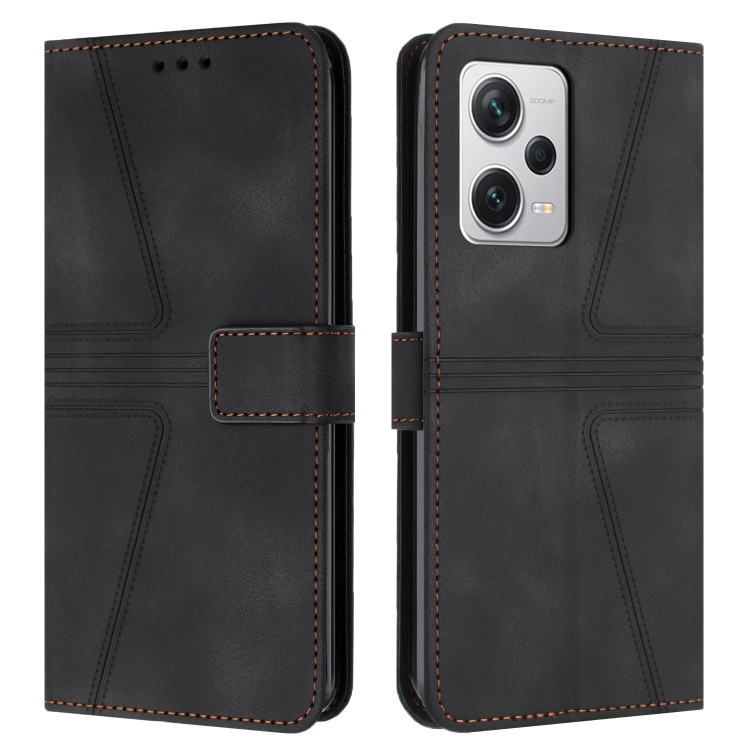 

For Redmi Note 12 Pro 5G Global Triangle Solid Color Leather Phone Case(Black)