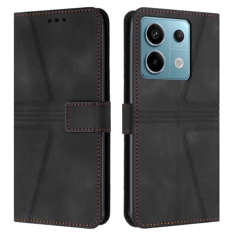

For Xiaomi Redmi Note 13 5G Triangle Solid Color Leather Phone Case(Black)