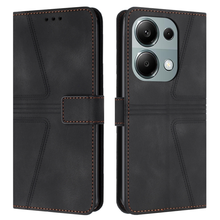 

For Xiaomi Redmi Note 13 Pro 4G Triangle Solid Color Leather Phone Case(Black)
