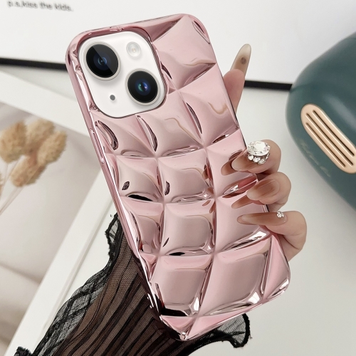 

For iPhone 14 Plus Curved Plaid Plated Metallic Paint TPU Phone Case(Pink)