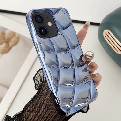 

For iPhone 11 Curved Plaid Plated Metallic Paint TPU Phone Case(Blue)