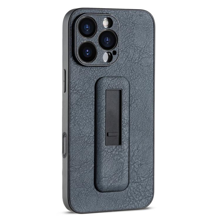 

For iPhone 16 Pro Max PU Leather Push-pull Bracket Shockproof Phone Case(Black)