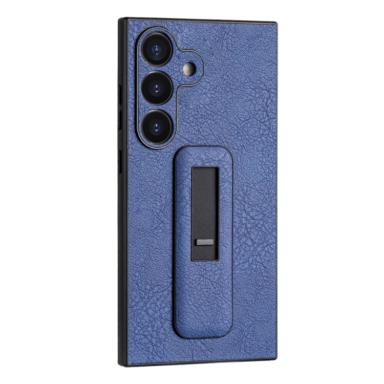 

For Samsung Galaxy S24 5G PU Leather Push-pull Bracket Shockproof Phone Case(Blue)