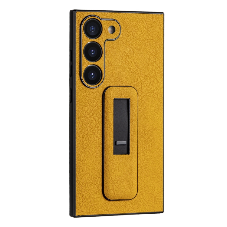 

For Samsung Galaxy S22 Ultra 5G PU Leather Push-pull Bracket Shockproof Phone Case(Yellow)
