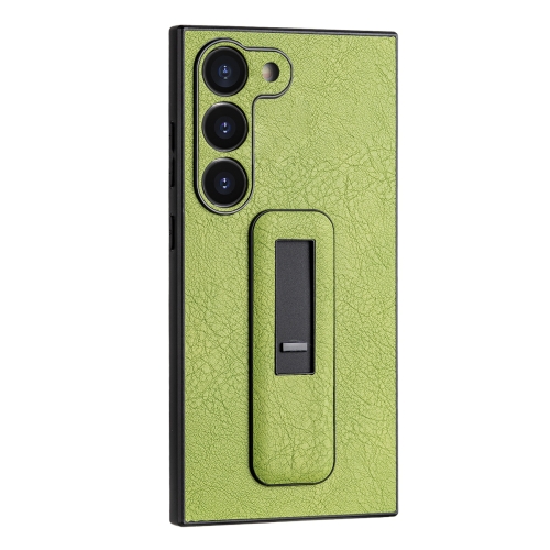 For Samsung Galaxy S21 Ultra 5G PU Leather Push-pull Bracket Shockproof Phone Case(Green) чехол брелок devia leather key ring для airtag brown