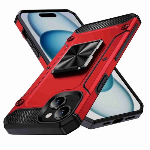 

For iPhone 15 Shockproof Metal Holder Phone Case(Red)