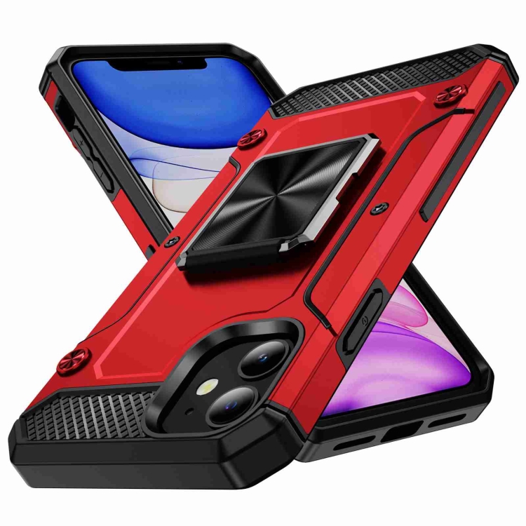 

For iPhone 11 Shockproof Metal Holder Phone Case(Red)