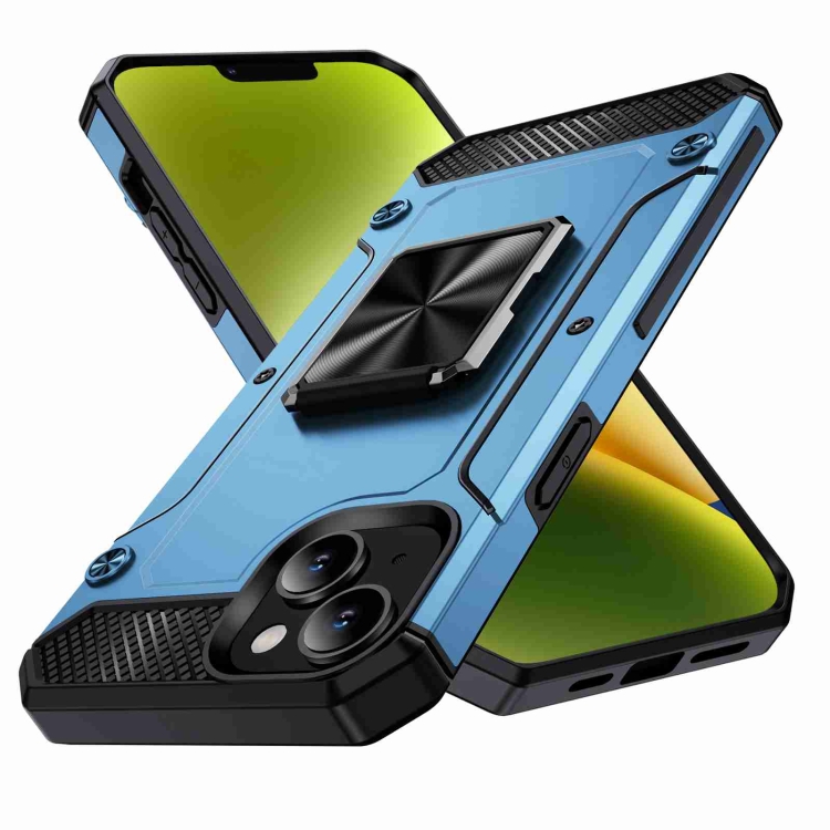 

For iPhone 14 Shockproof Metal Holder Phone Case(Navy Blue)