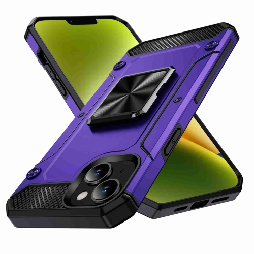 

For iPhone 14 Plus Shockproof Metal Holder Phone Case(Purple)