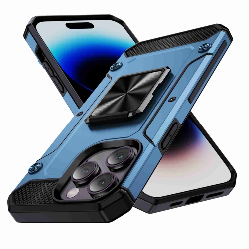 

For iPhone 14 Pro Max Shockproof Metal Holder Phone Case(Navy Blue)