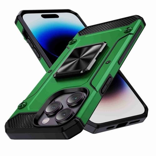 

For iPhone 14 Pro Max Shockproof Metal Holder Phone Case(Green)