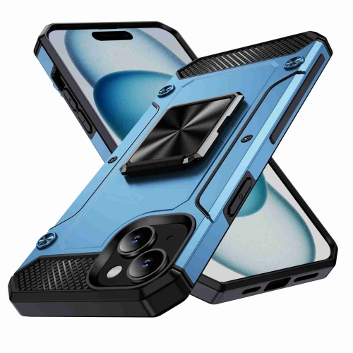 

For iPhone 15 Plus Shockproof Metal Holder Phone Case(Navy Blue)