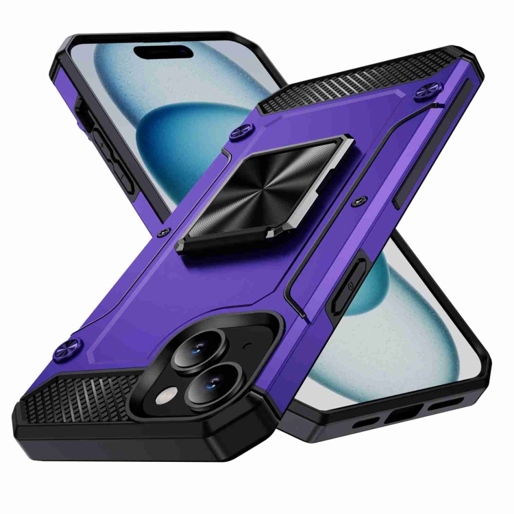 

For iPhone 15 Plus Shockproof Metal Holder Phone Case(Purple)