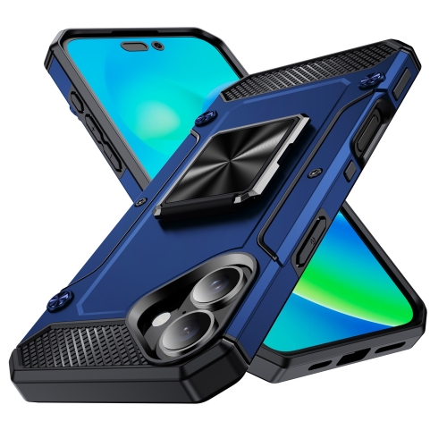 

For iPhone 16 Shockproof Metal Holder Phone Case(Blue)