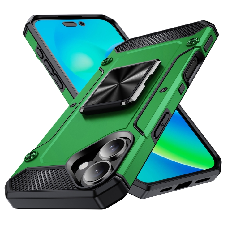 

For iPhone 16 Plus Shockproof Metal Holder Phone Case(Green)
