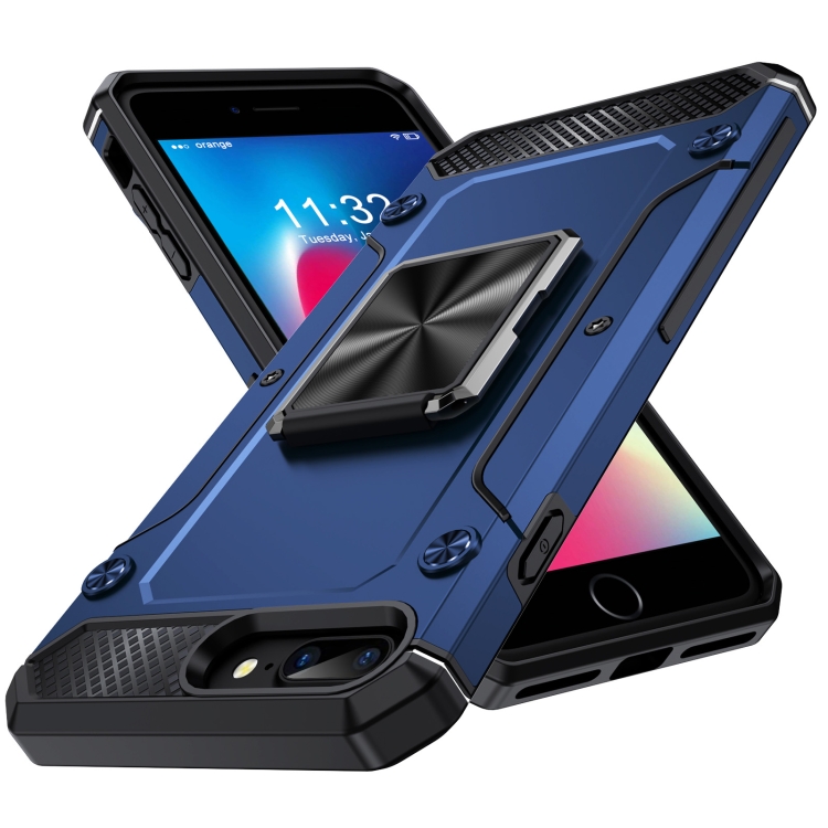 

For iPhone 8 Plus / 7 Plus Shockproof Metal Holder Phone Case(Blue)