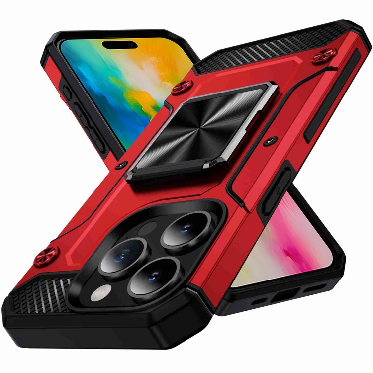 

For iPhone 16 Pro Shockproof Metal Holder Phone Case(Red)