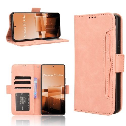 

For Asus Zenfone 11 Ultra Skin Feel Calf Texture Card Slots Leather Phone Case(Pink)