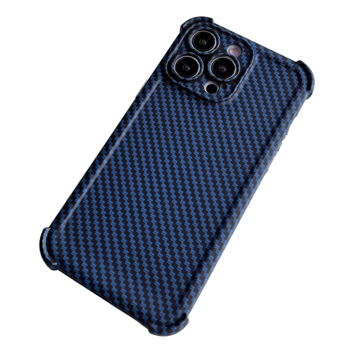 

For iPhone 13 Pro Max Carbon Fiber Four Corners Shockproof TPU Phone Case(Dark Blue)