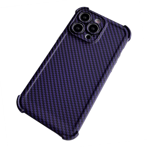 

For iPhone 14 Pro Carbon Fiber Four Corners Shockproof TPU Phone Case(Purple)