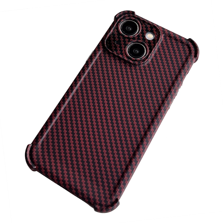 

For iPhone 15 Carbon Fiber Four Corners Shockproof TPU Phone Case(Wine Red)
