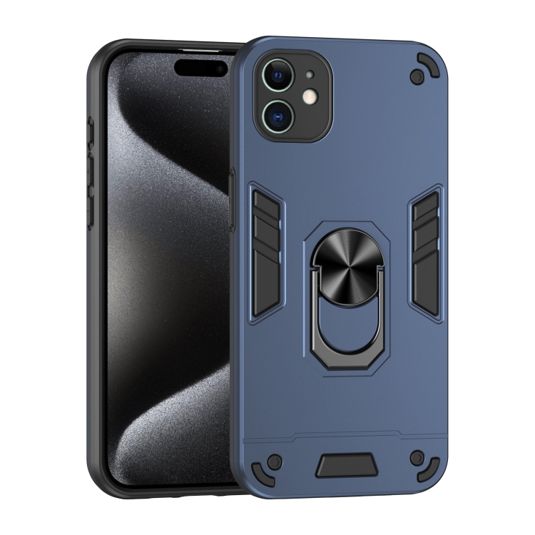

For iPhone 11 Shockproof Metal Ring Holder Phone Case(Blue)