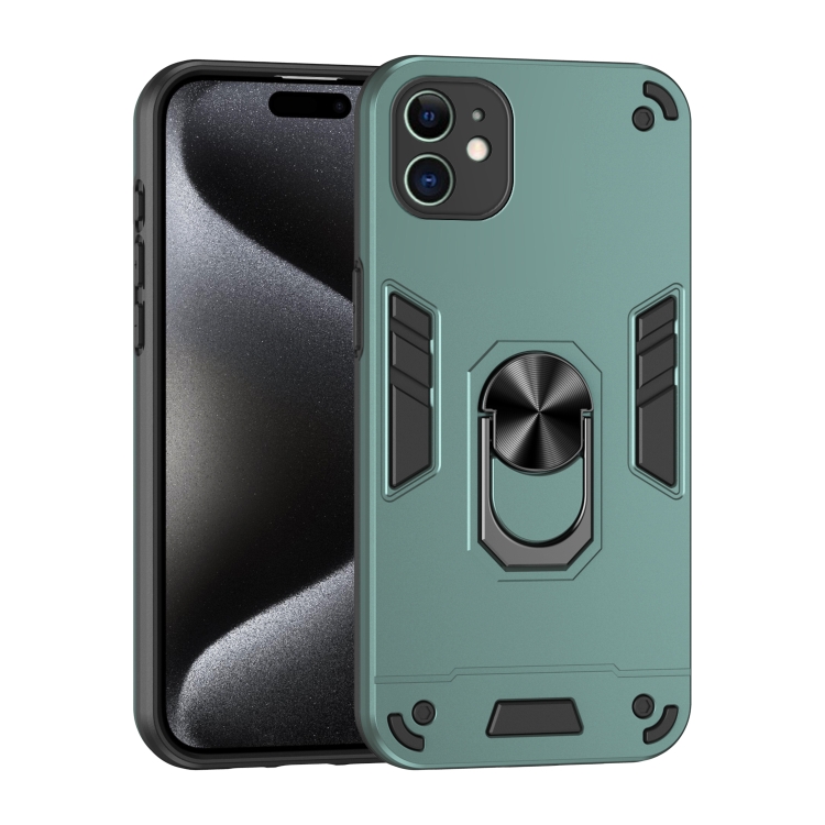 

For iPhone 11 Shockproof Metal Ring Holder Phone Case(Green)