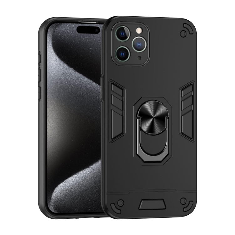 

For iPhone 11 Pro Max Shockproof Metal Ring Holder Phone Case(Black)