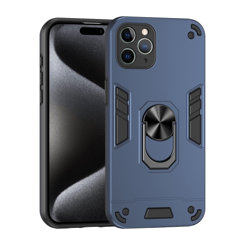 

For iPhone 11 Pro Max Shockproof Metal Ring Holder Phone Case(Blue)