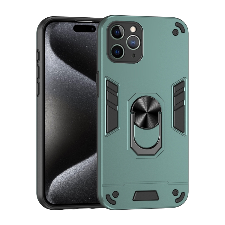 

For iPhone 11 Pro Max Shockproof Metal Ring Holder Phone Case(Green)