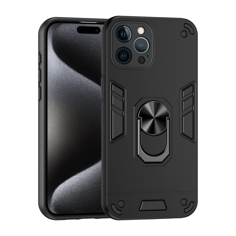 

For iPhone 12 Pro Max Shockproof Metal Ring Holder Phone Case(Black)