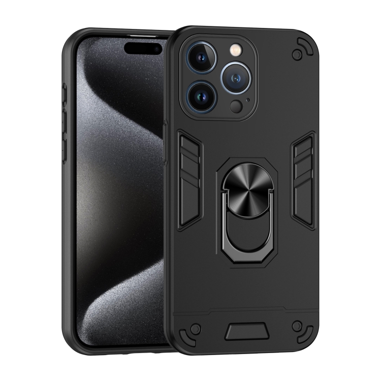 

For iPhone 13 Pro Max Shockproof Metal Ring Holder Phone Case(Black)