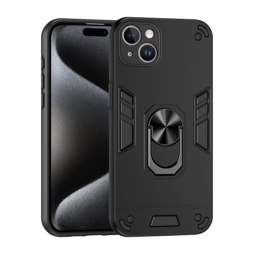 

For iPhone 14 Shockproof Metal Ring Holder Phone Case(Black)