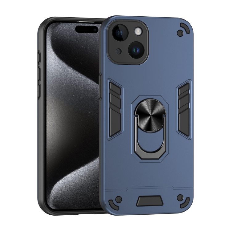 

For iPhone 14 Shockproof Metal Ring Holder Phone Case(Blue)