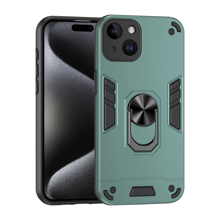 

For iPhone 14 Plus Shockproof Metal Ring Holder Phone Case(Green)