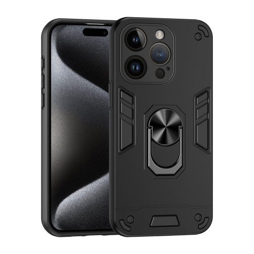 

For iPhone 14 Pro Shockproof Metal Ring Holder Phone Case(Black)