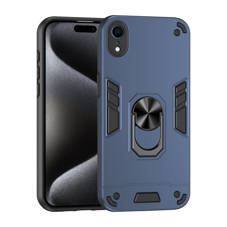 

For iPhone XR Shockproof Metal Ring Holder Phone Case(Blue)