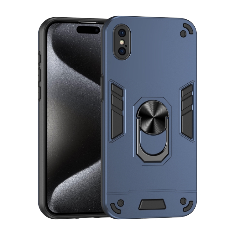 

For iPhone XS Max Shockproof Metal Ring Holder Phone Case(Blue)
