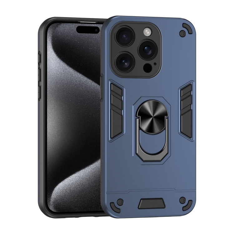 

For iPhone 16 Pro Shockproof Metal Ring Holder Phone Case(Blue)